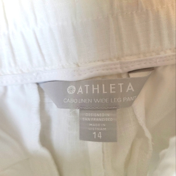 ATHLETA CABO LINEN WIDE LEG WHITE PANTS, SZ 14 - Picture 9 of 11